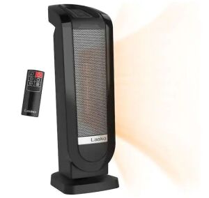 Lasko 1500W 22 in. Black Electric Tower Oscillating Ceramic Space Heater with Digital Display, Timer and Remote Control 