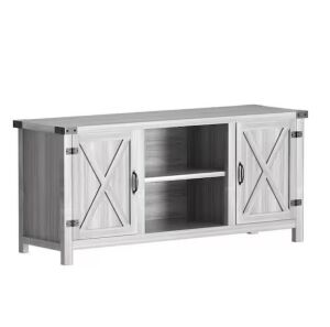 58 in. Farmhouse Gray Wash TV Stand Fits TV's up to 65 in. with Cabinets and Adjustable Shelves