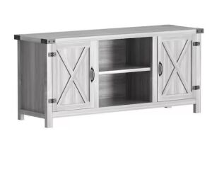 58 in. Farmhouse Gray Wash TV Stand Fits TV's up to 65 in. with Cabinets and Adjustable Shelves 