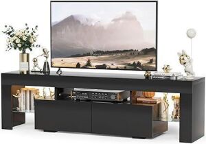 60" Modern LED TV Stand for TVS up to 70 Inch with Glass Shelves and Drawer