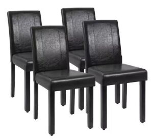 Black Dining Chairs PU Leather with Solid Wood Legs, Set of 4 