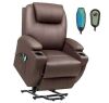 Brown Leather Power Lift Recliner with Massage and Heat 