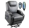 Gray Leather Power Lift Recliner with Massage and Heat 