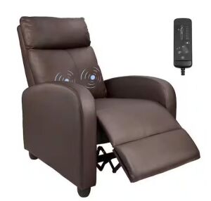 Brown Leather Recliner with Massage Backrest 