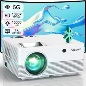 VIZONY Projector 5G WiFi Bluetooth 15000L 500ANSI Full HD Native 1080P 