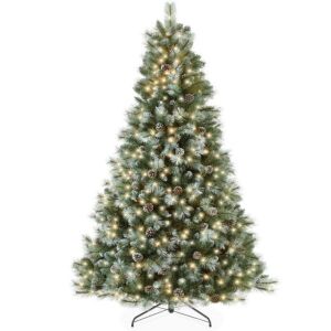 7.5' Pre-Lit Frosted Artificial Scotch Pine Christmas Tree w/ Metal Stand