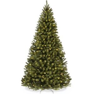 9' Pre-Lit Artificial Spruce Christmas Tree w/ Foldable Metal Base