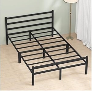 Full Bed Frame with Headboard and Footboard, 14 Inch Platform Storage, Heavy Duty Steel Metal No Box Spring Needed, Noise Free, Anti-Slip, Easy Assembly (Max Load: 1200lb), Black