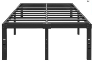 18 Inch Metal King Size Bed Frame No Box Spring Needed - Easy Assembly Heavy Duty Noise Free Narrow Bedframes - Double Black Basic Steel Slats Platform with Storage