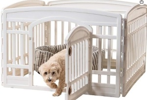 IRIS USA 24" Exercise 4-Panel Pet Playpen with Door, Dog Playpen, Puppy Playpen, for Puppies and Small Dogs, Keep Pets Secure, Easy Assemble, Fold It Down, Easy Storing, Customizable, White