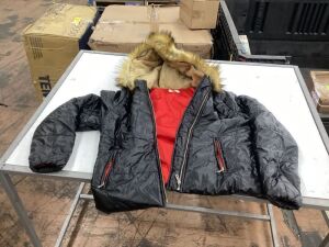 Puffer Jacket with Faux Fur Hood, XL 