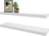 BAMEOS Floating Shelves, White Wall Mounted Wooden Shelves with Invisible Brackets Set of 2, Hanging Wall Shelves Decoration for Bedroom, Bathroom, Living Room and Kitchen