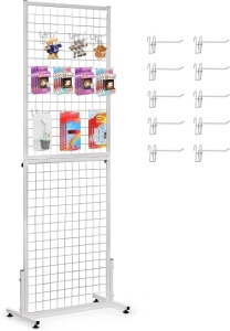 Cathyeen 6' x 2' Wire Grid Panel Wire Wall Grid Display Rack for Craft Shows with T-Base Floorstanding Sturdy Thickened Frame Art Show Display Panels Gridwall Panel Tower with 10 Pcs Hooks (White) 