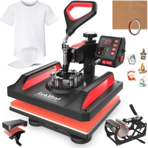 Heat Press, Lya Vinyl 5 in 1 Heat Press Machine - 12 x 15 inch Combo Swing Away T-Shirt Sublimation Transfer Printer, Including Mug and Hat Accessories 