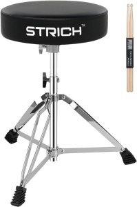 STRICH Drum Stool Set, Padded Seat Height Adjustable Drum Throne with 5A Drumsticks for Adults Beginner Drummers, SDB-10 Standard