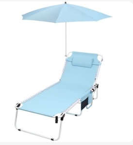 Minndudu 5-Position Folding Lounge Chair with UPF 50+ 360° Adjustable Large Umbrella