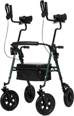 ELENKER All-Terrain Upright Rollator Walker, Stand Up Rolling Walker with 10’’Big PU Wheels and Adjustable Padded Armrests for Seniors from 4’8”to 6'4”, Green