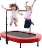 Kids Trampoline Mini Rebounder with Adjustable Handle Foldable Trampoline for 2 Kids Toddler Indoor Outdoor Play Fitness Exercise Workout Max Load 220 lbs