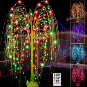 6Ft LED Lighted Tree Weeping Willow Tree Outdoor, Color Changing Light Up Willow Tree Remote Control 18 Colors Lighted Willow Tree for Indoor Outside Decor Home Wedding Halloween Christmas Decorations