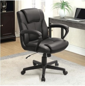 Shahoo Executive Office Chair Swivel Task Seat with Ergonomic Mid-Back, Waist Support, PU Leather, Black