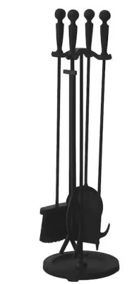 Brushed Black 5-Piece Fireplace Tool Set with Double Rods and Heavy Weight Steel Construction $110.08