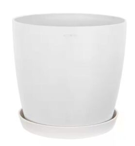 Miami 10 in. Pure White Premium Sustainable Plastic Planter with Saucer 