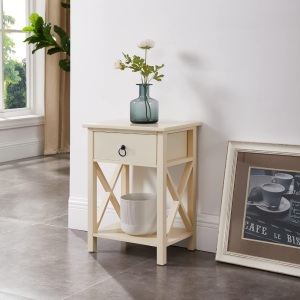 Eily Night Stand Bedside Table with Drawer Wooden Side Tables Bedroom Night Stands Small Nightstand End Table with Drawer and Shelf Ideal for Small Spaces Bed Side Table/Night Stand - Cream 12in