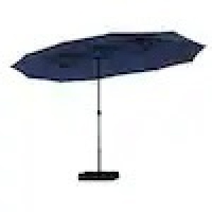 15 ft. Market Patio Umbrella 2-Side in Blue With Base and Sandbags 