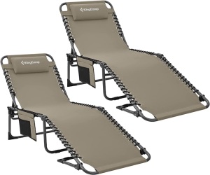 KingCamp Chaise Lounge Outdoor 5-Position Adjustable Patio Lounge Chair,Folding Tanning Chair for Lawn,Beach,Pool and Sunbathing,Portable Heavy-Duty Camping Reclining Chair with Pillow (2, Beige) 