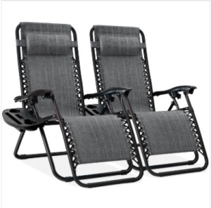 Set of 2 Adjustable Zero Gravity Patio Chair Recliners w/ Cup Holders