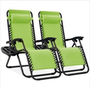 Set of 2 Adjustable Zero Gravity Patio Chair Recliners w/ Cup Holders