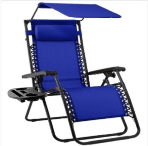 Folding Zero Gravity Recliner Patio Lounge Chair w/ Canopy, Side Tray