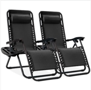 Set of 2 Adjustable Zero Gravity Patio Chair Recliners w/ Cup Holders