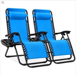 Set of 2 Adjustable Zero Gravity Patio Chair Recliners w/ Cup Holders