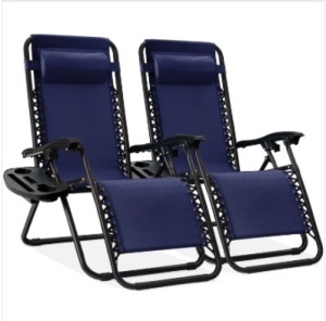 Set of 2 Adjustable Zero Gravity Patio Chair Recliners w/ Cup Holders