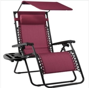 Folding Zero Gravity Recliner Patio Lounge Chair w/ Canopy, Side Tray