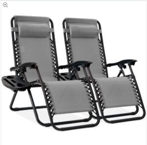 Set of 2 Adjustable Zero Gravity Patio Chair Recliners w/ Cup Holders