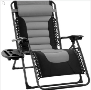 Oversized Padded Zero Gravity Chair, Folding Recliner w/ Headrest, Side Tray