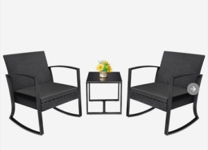 Vineego Outdoor Set 3-Piece Black Wicker Dining Patio Dining Set with Black Cushions