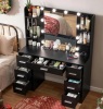 Large Vanity Desk with LED Lighted Mirror & Power Outlet,Makeup Vanity Table with 7 Drawers,4 Shelves and 5 Hooks