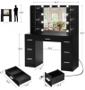 Large Vanity Desk with LED Lighted Mirror & Power Outlet,Makeup Vanity Table with 7 Drawers,4 Shelves and 5 Hooks - 2