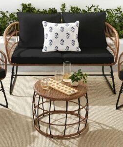 Rope Wicker Outdoor Bench & Table - No Hardware 