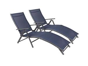 Adjustable Folding Metal Outdoor Recliner Chair Chaise Lounge Chairs, Set of 2 