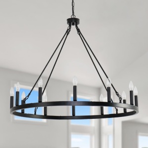 BAOURE 12-Light Candle Style Wagon Wheel Chandelier