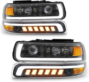 RAMJET4X4 LED Headlights Assembly Headlamps Replacement Compatible with 1999-2002 Chevy Silverado 2000-2006 Chevrolet Suburban Tahoe DRL Turn Signal Hi/Low Beam with Bulbs (NOT FIT for GMC) 