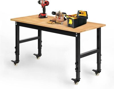 48" Adjustable Hard Rubber Wood Work Bench, 2000 lb Capacity 