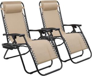 Beige Zero Gravity Patio Chair, Set of 2 