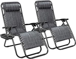 Grey Zero Gravity Patio Chairs, Set of 2 