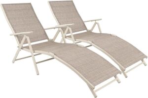 Beige Patio Lounge Chairs, Set of 2 