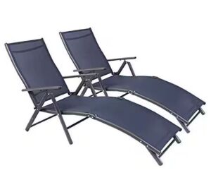 Dark Blue Outdoor Patio Lounge Chairs, Set of 2 